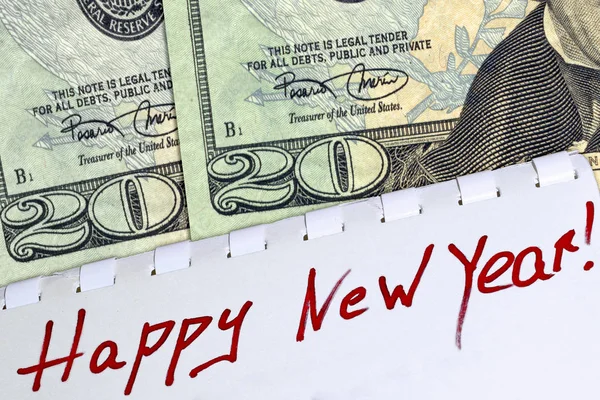 Felice Anno Nuovo 2020 Biglietto Auguri Con Banconote Dollari — Foto Stock