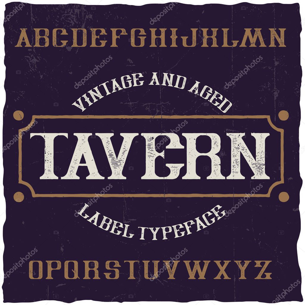Vintage label font named Tavern. Good to use in any retro design labels of alcohol drinks.