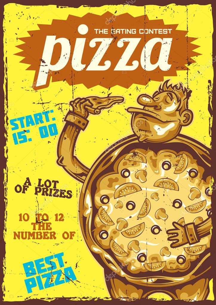 Poster design with illustration of pizza man