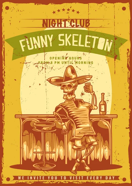 Disegno poster con scheletro — Vettoriale Stock