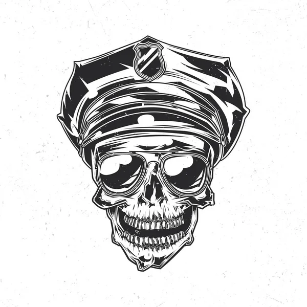 Illustration du crâne dans un chapeau de police — Image vectorielle