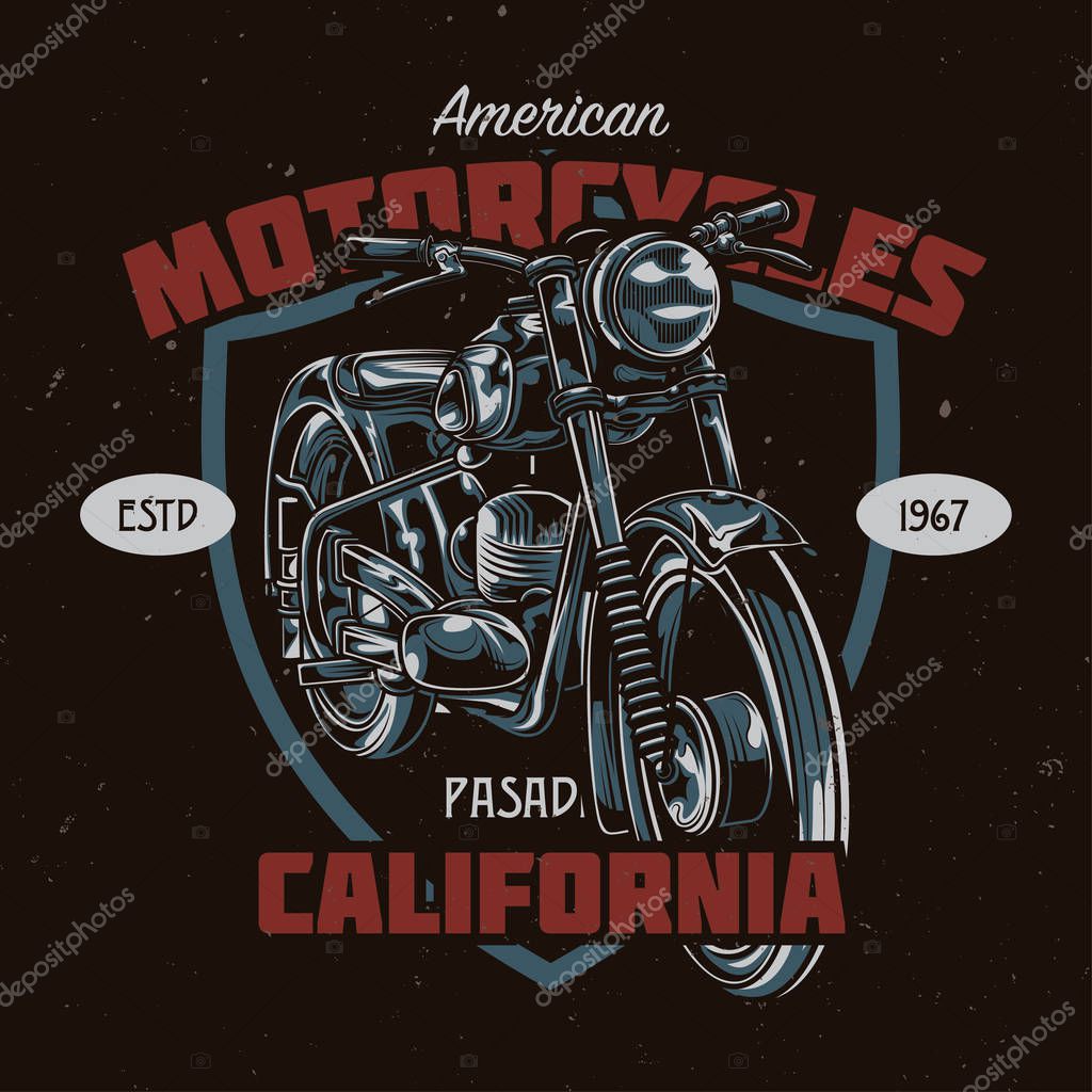 T-shirt or poster design with illustration of classic motorcycle