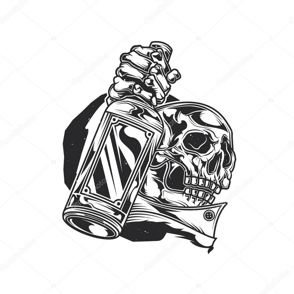 illustration of skeleton with an alcohol drink bottle