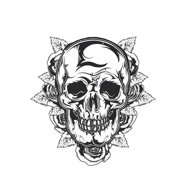 Illustration du crâne et des fleurs sur le fond — Image vectorielle