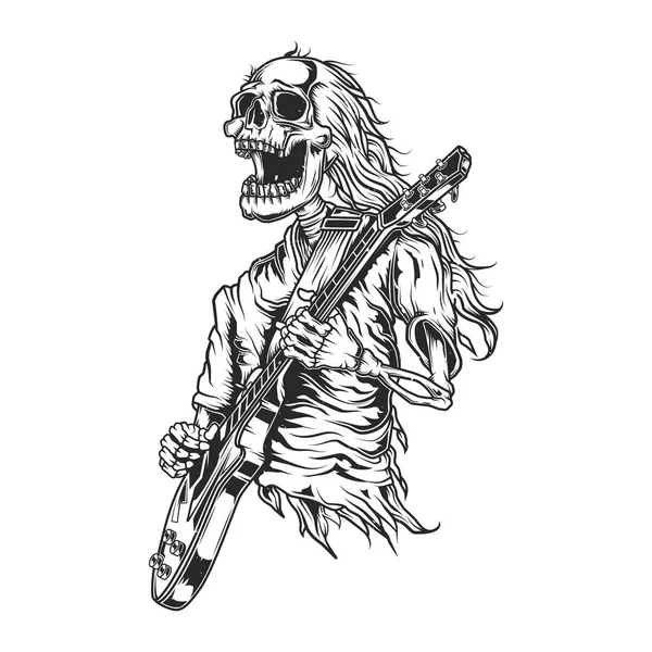 Illustration des Skeletts beim Gitarrespielen — Stockvektor