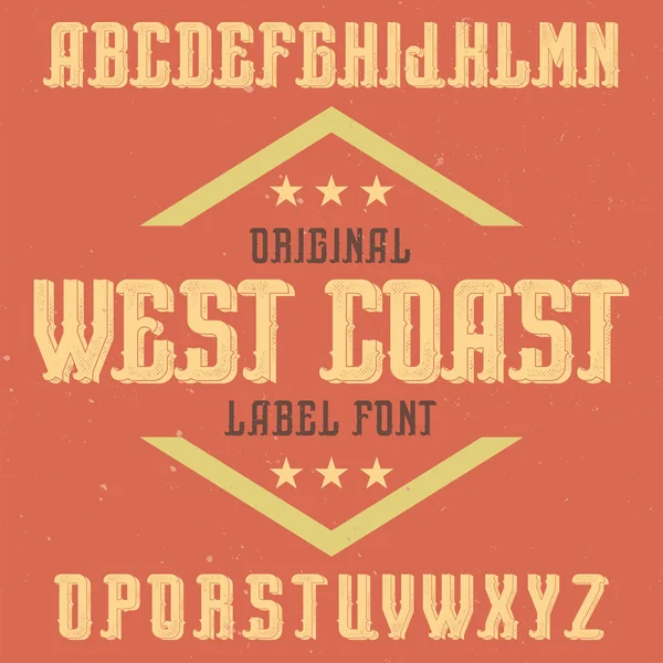 Vintage label font named West Coast. — Stock Vector