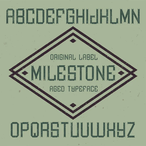 Lettertype voor vintage label met de naam mijlpaal. — Stockvector