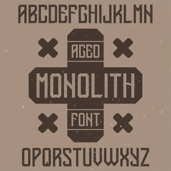 Lettertype voor vintage label met de naam monoliet. — Stockvector