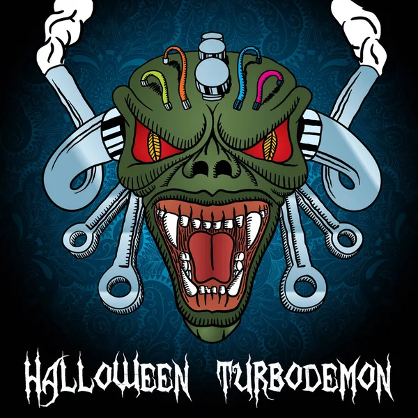 Cartel colorido del turbodemonio de Halloween — Vector de stock