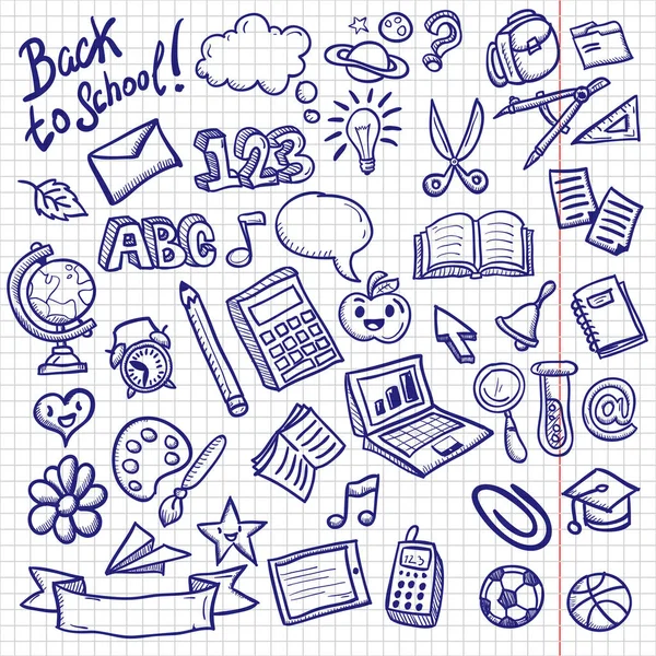 Objets scolaires Icônes Collection Doodle — Image vectorielle