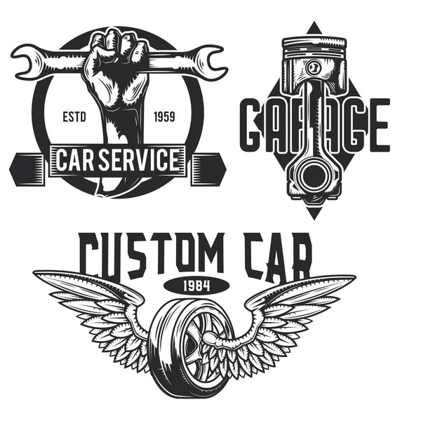Set of car service emblems, labels, badges, logos. Isolated on white. — Stock Vector