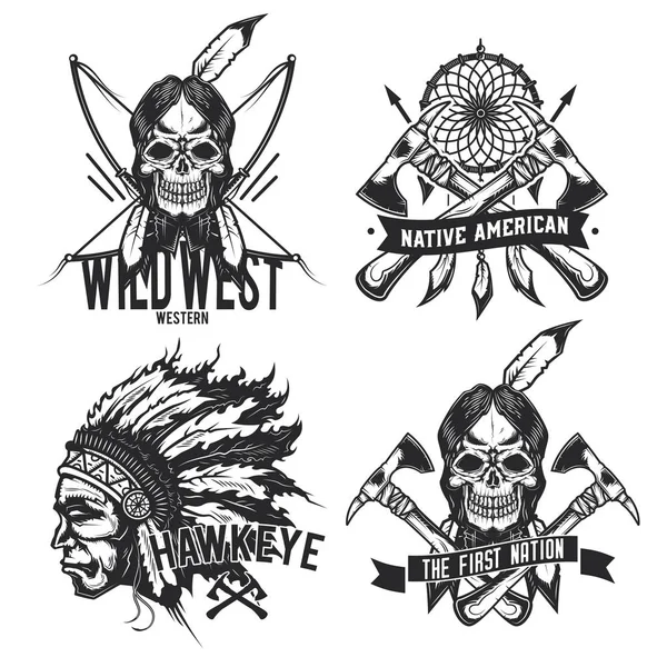 Conjunto de emblemas nativos americanos vintage — Vector de stock