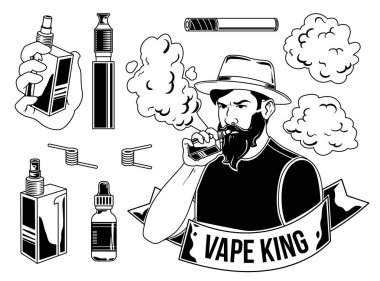 Kendi bisiklet rozetleri, logolar, etiketleri, afiş vb oluşturmak için vaper'ın öğeleri kümesi. Beyaz izole