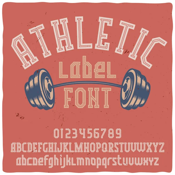 Vintage label typeface named "Athletic". Good handcrafted font for any label design. — Stock Vector