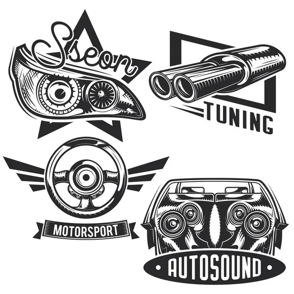 Conjunto de piezas de automóviles emblemas, etiquetas, insignias, logotipos. Aislado sobre blanco — Vector de stock