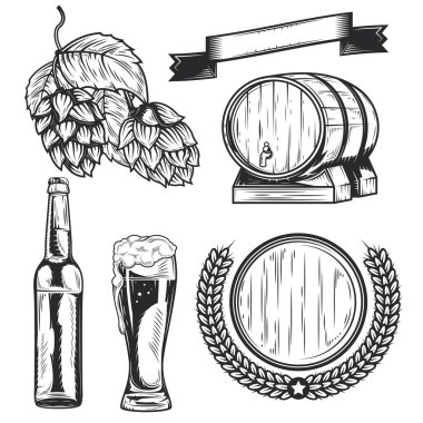 Bira nın element rozetleri, logoları, etiketi seti