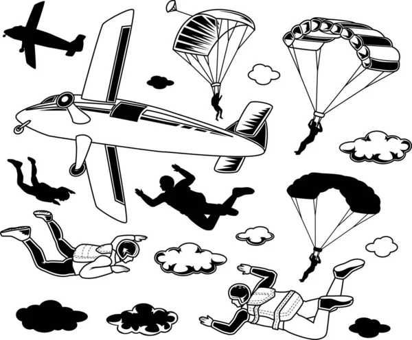 Set of parachuting elements — Stock Vector