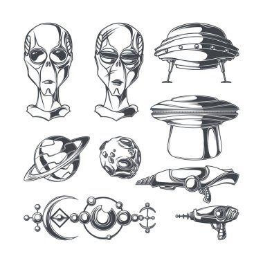 Kendi rozetlerinizi oluşturmak için Ufo öğeleri kümesi