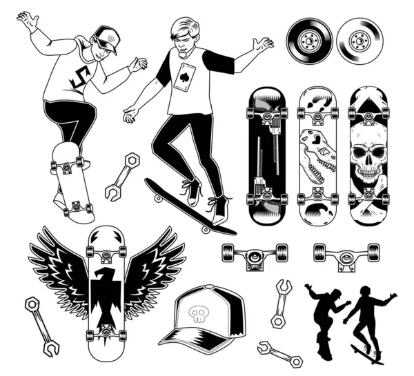 Ensemble d'éléments de skateboard — Image vectorielle