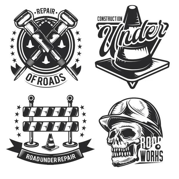 Conjunto de emblemas de obras rodoviárias —  Vetores de Stock