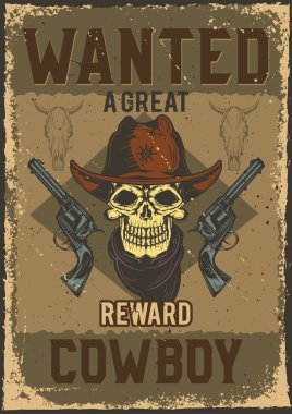 silahlı kovboy kafatası illüstrasyon 
