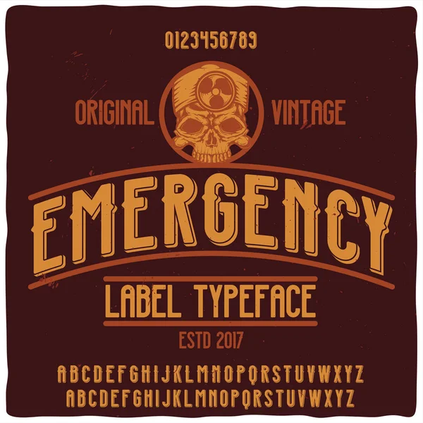 Origineel label lettertype met de naam "Emergency". — Stockvector