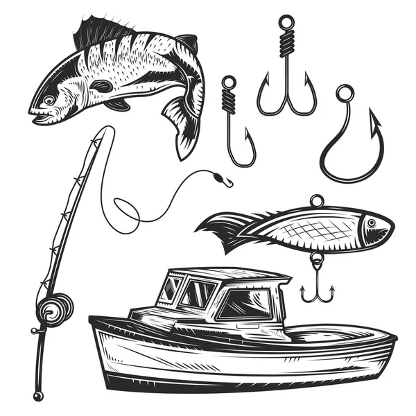 Conjunto de elementos de pesca — Vetor de Stock