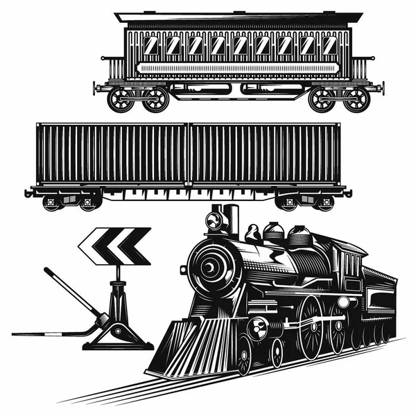 Set of trains on the road — Stock Vector