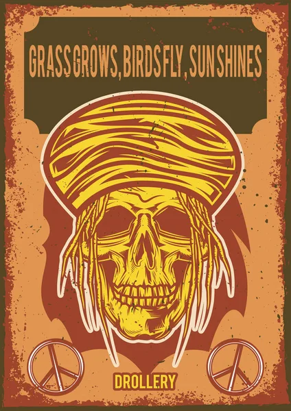 Poster design avec illustration du crâne d'une rasta — Image vectorielle