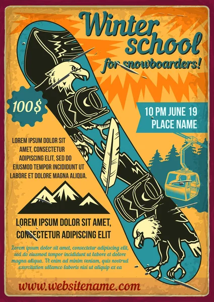 Plakatentwurf mit Illustration eines Snowboards. — Stockvektor