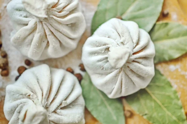 Chinkali Vor Dem Kochen Flache Draufsicht — Stockfoto