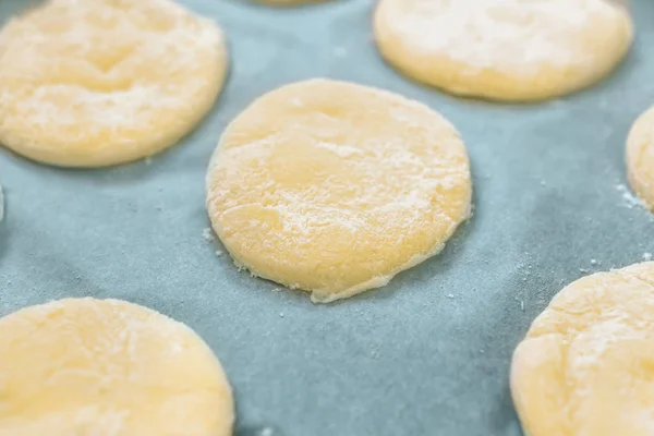 Печенье Тесто Хлебопекарном Листе — стоковое фото
