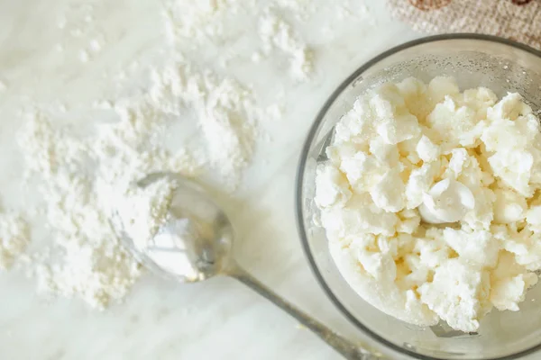 Cottage Cheese Sugar Blender White Table — Stock Photo, Image