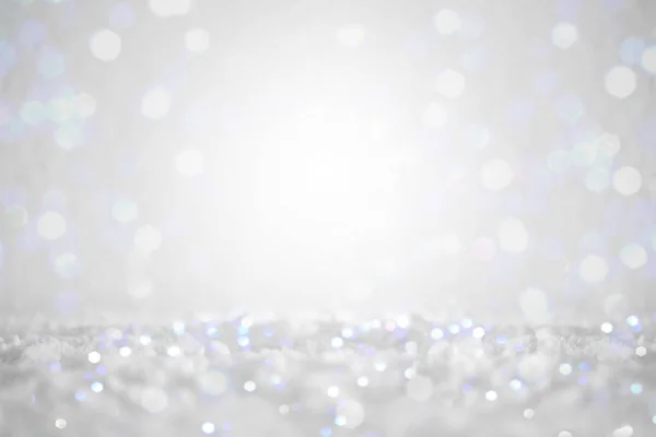 Bokeh Navidad Borrosa Hermosas Luces Navidad Brillantes Nieve Con Espacio —  Fotos de Stock