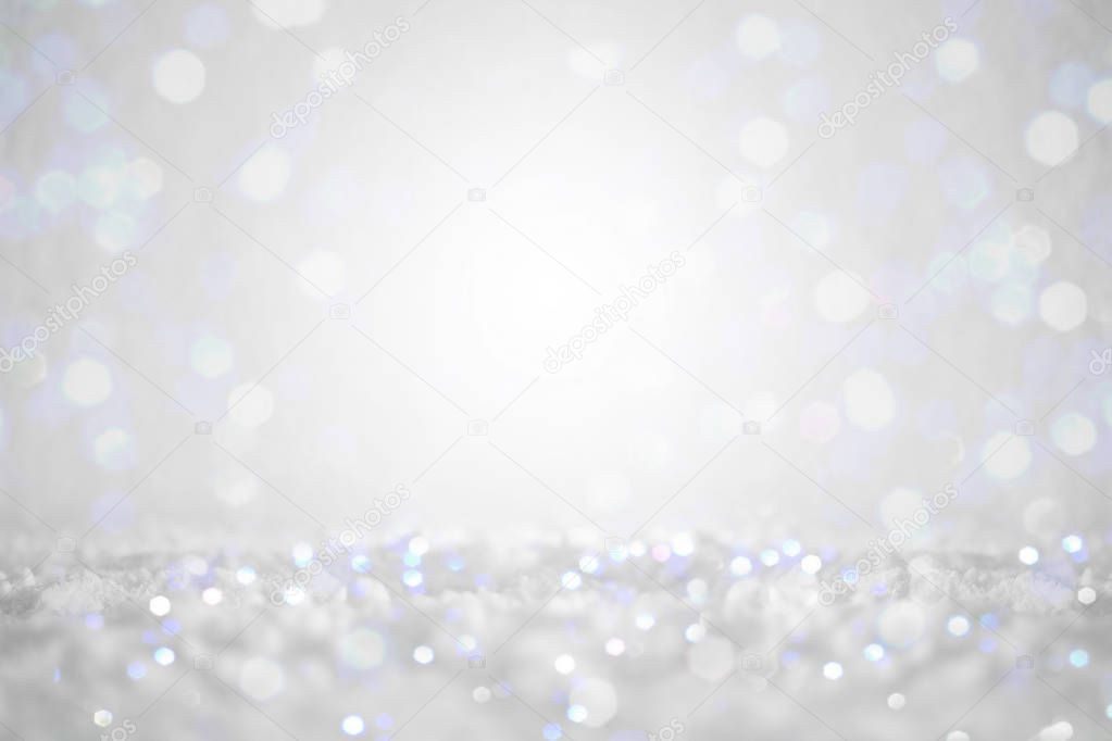  bokeh christmas blurred beautiful shiny Christmas lights and snow with copy-space
