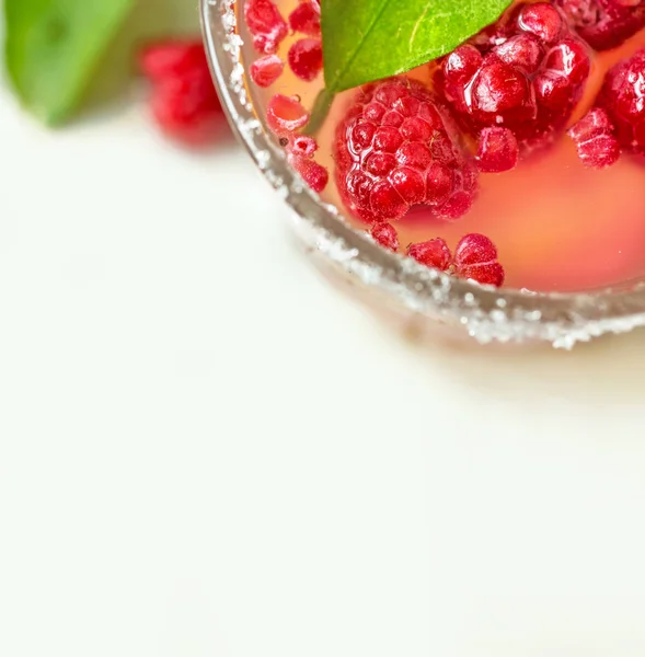 Alcoholic Cocktail Martini Raspberries Lemon Slice Close White Background Top — Stock Photo, Image