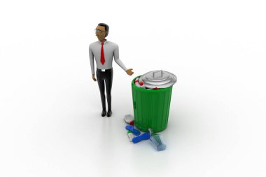 bir çöp tenekesi yanında duran kişi