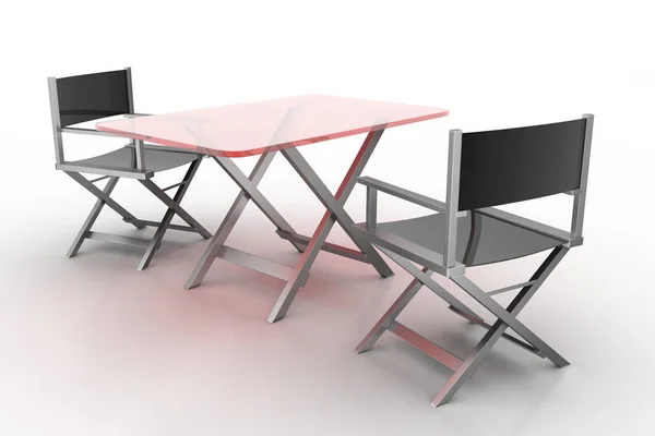 Tisch Mit Stühlen Isoliert Auf Weißem Hintergrund — Stockfoto