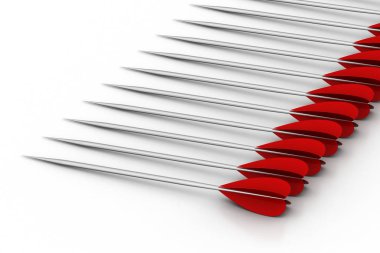 Beyaz arka plan üzerinde izole satırdaki hedef okları