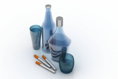 Beyaz arka plan üzerinde izole sigara ile içecekler