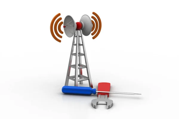 Konsep Layanan Menara Sinyal Terisolasi Pada Latar Belakang Putih — Stok Foto
