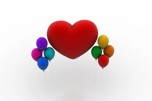 Цветные Воздушные Шары Сердцем Любви — стоковое фото
