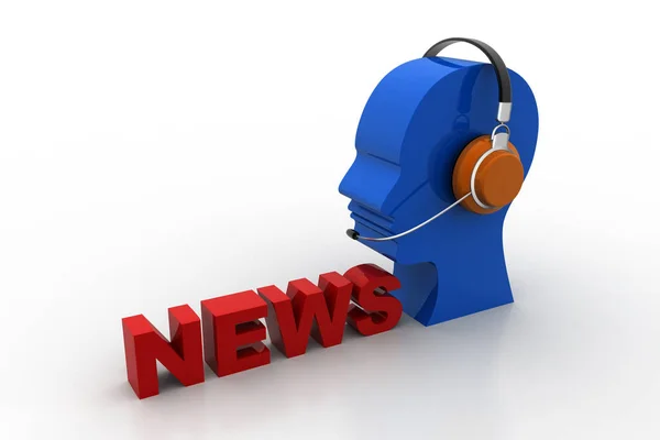 News announcement concept with human head in earphones