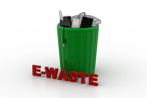 绿色垃圾桶中的电子垃圾 — 图库照片