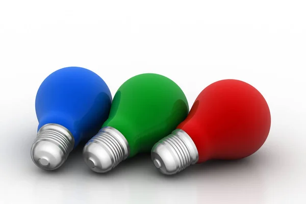 Rgb Color Light Bulbs Isolated White Background — Stock Photo, Image