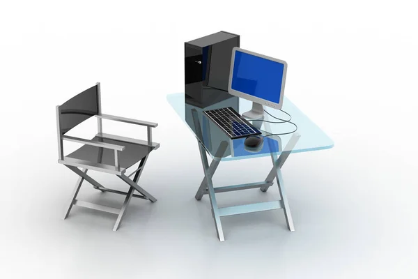 Computertisch Mit Stuhl — Stockfoto