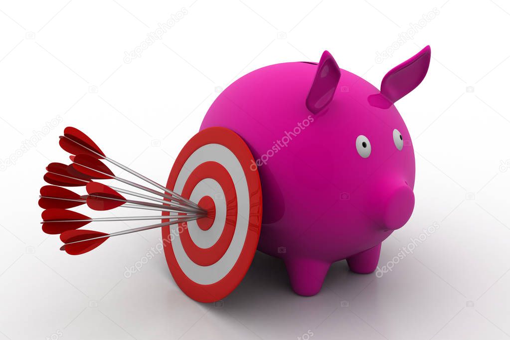 Target with arrows on piggy bank