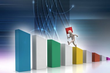 3D küçük ile yürüyen adam bayrak salladı.