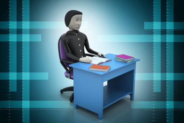 Tablo çalışma kitapları ile 3D adam  