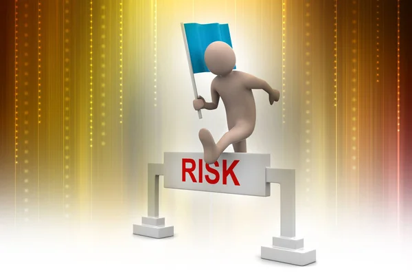 Person Jumping Word Risk Flag — Stock Photo, Image